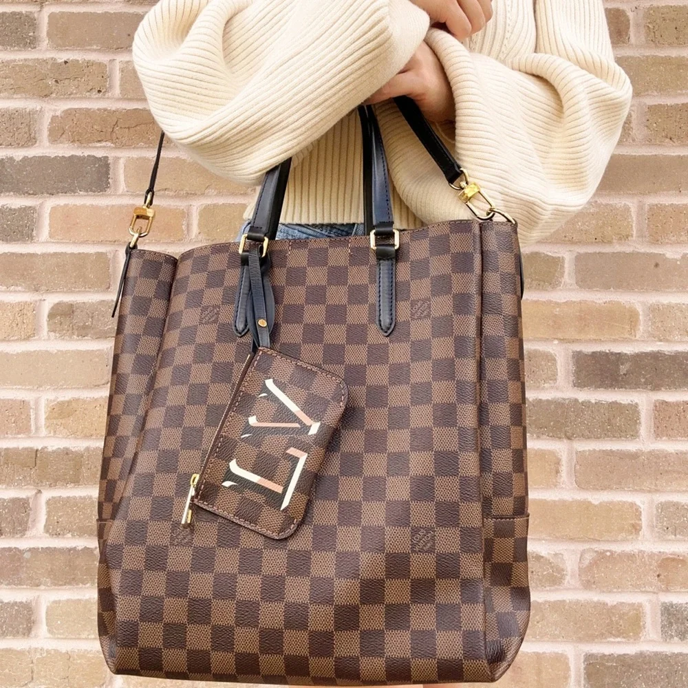 Louis Vuitton Damier Ebene Belmont NV MM Tote Bag N60294 LV + Pouch Brown Black - Picture 2 of 12